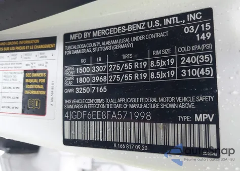 2015 Mercedes-Benz Gl 450 4Matic из США, поврежденный, VIN 4JGDF6EE8FA571998